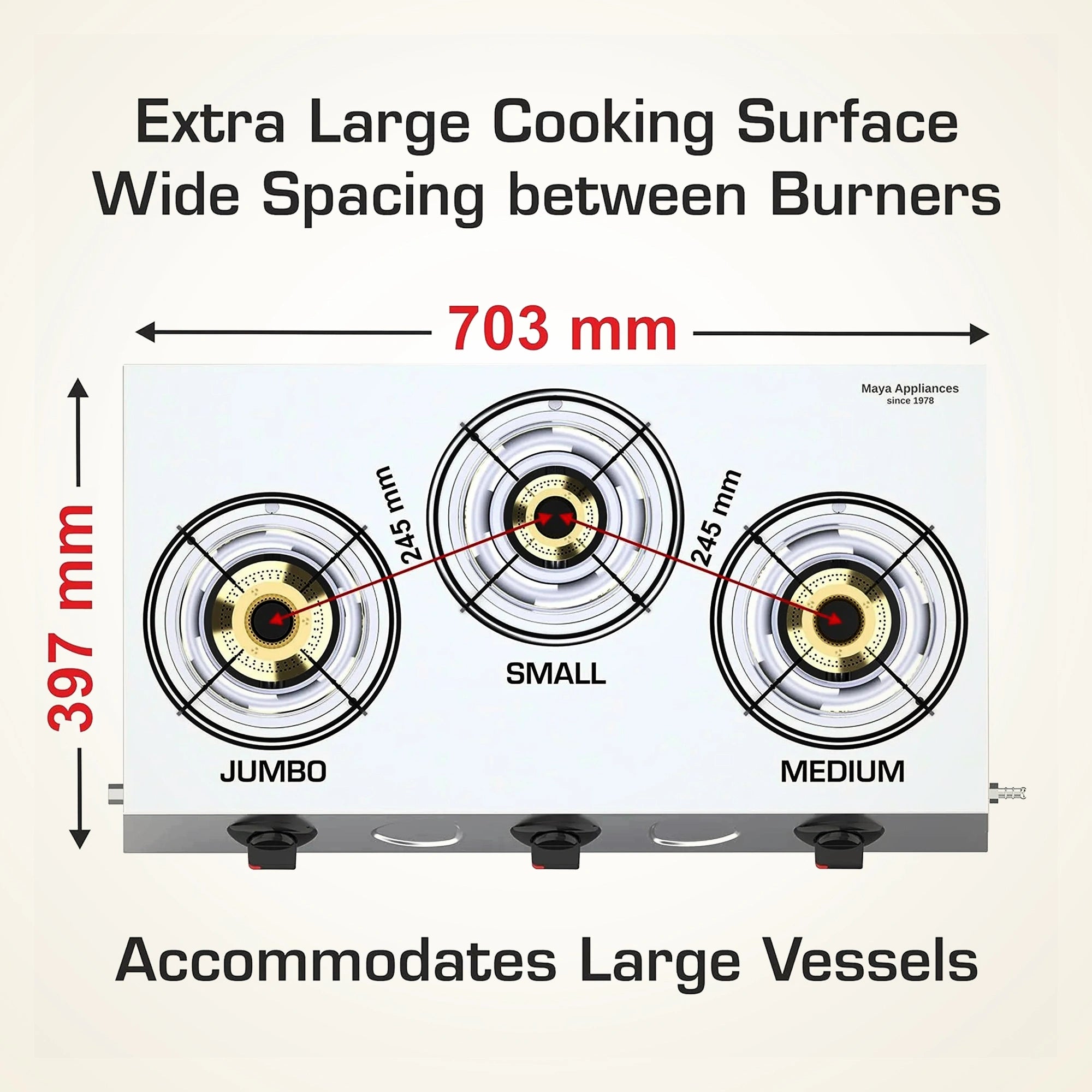 Vidiem Vector Nero 3 Burner Gas Stove | Eswaran Appliances