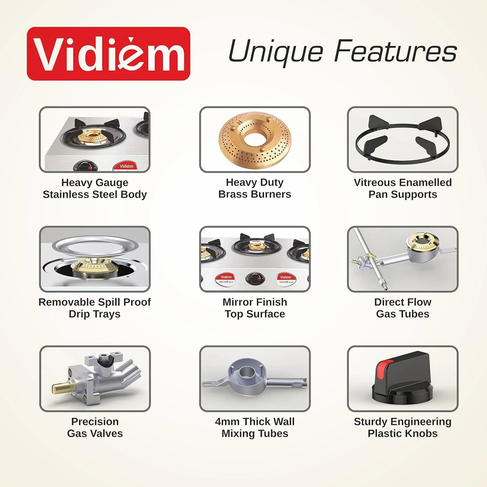 Vidiem Vector Nero 3 Burner Gas Stove | Eswaran Appliances